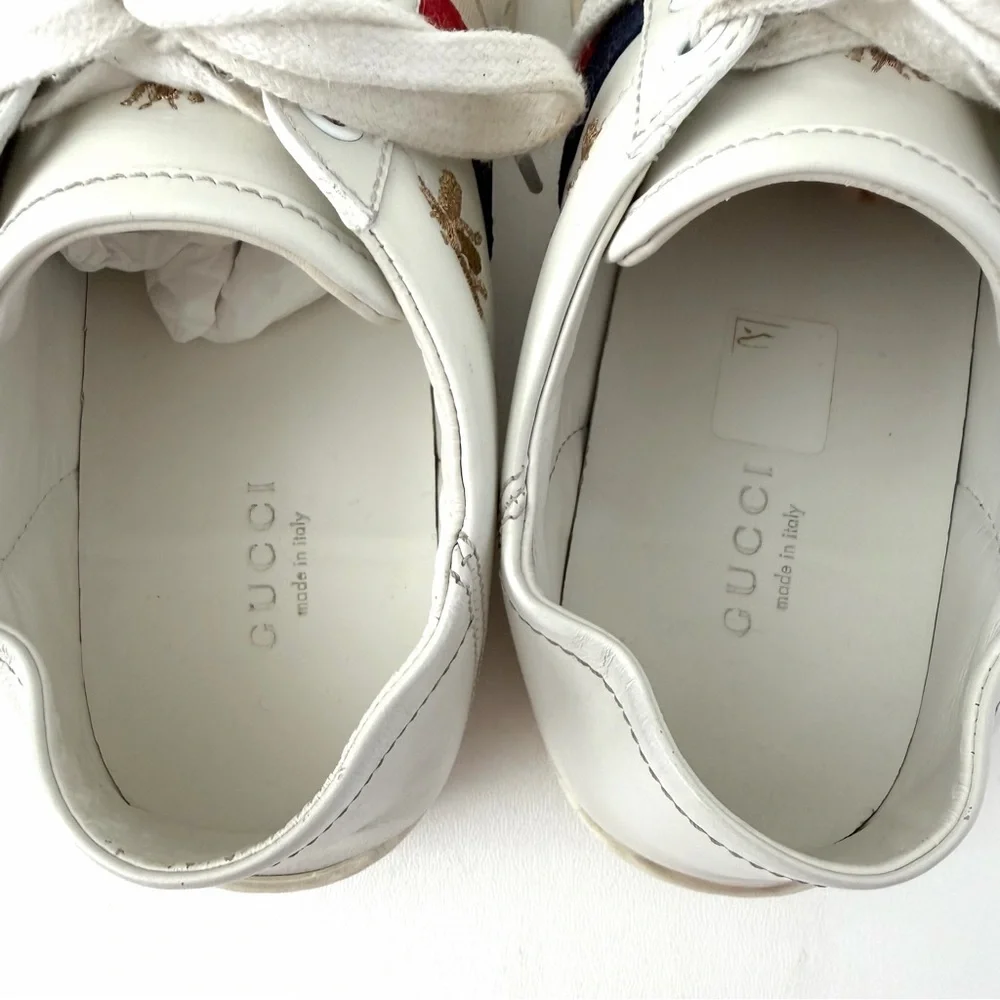 GUCCI || Ace‎ White Leather Embroidered Bee Star Sneakers Collapsible Heel EU 36